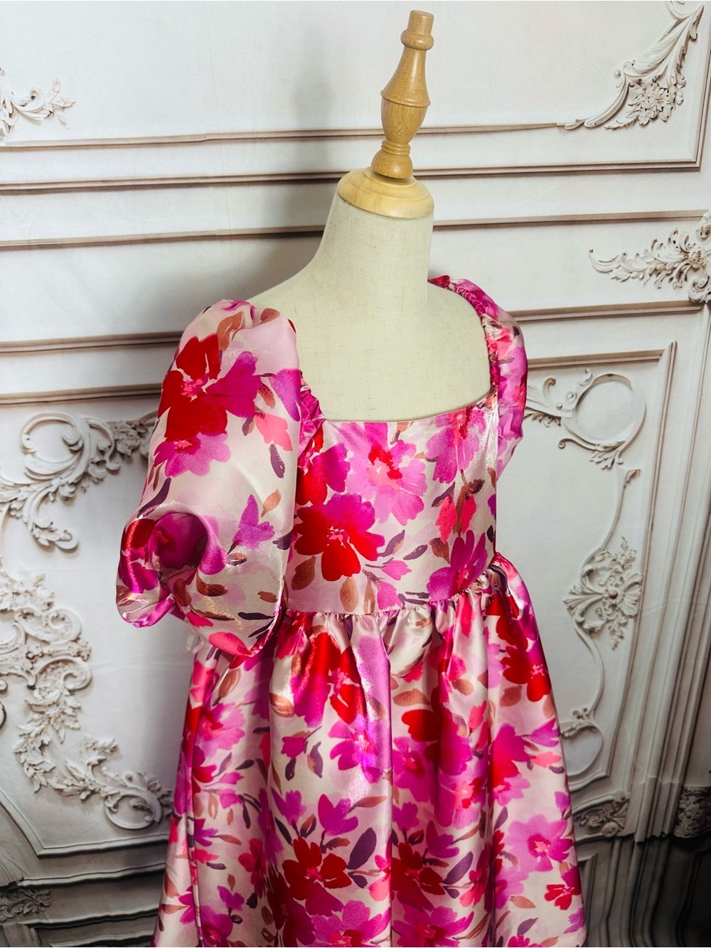 Bonnie Jean Pink & Red Floral Puff-Sleeve Dress - Picture 9 of 16